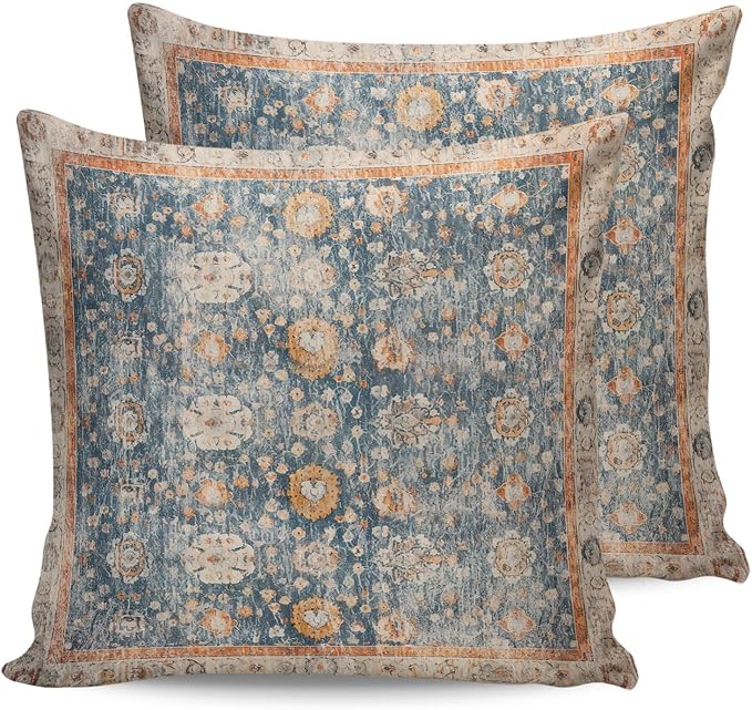 Outdoor Waterproof Pillow Covers Set of 2, Meddle Century Vintage Flowers Mural Pattern Patio Throw Pillow Covers, Decorative Cushion Case for Couch Sofa Furniture Garden, 24x24 Inch
