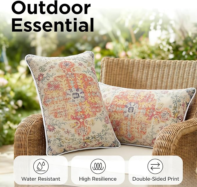 JMGBird Outdoor Pillow Covers with Inserts 12x20 Outdoor Lumbar Pillow | Boho pillows Decorative Throw Pillows Water Resistant ,Outdoor throw pillow