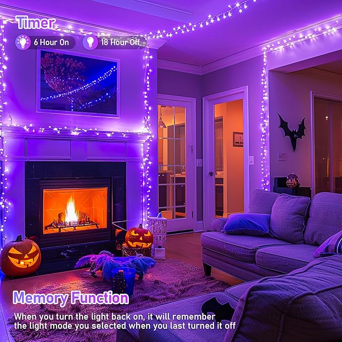 JMEXSUSS 150 LED Purple String Lights, Connectable Halloween Lights Indoor | 59Ft Purple Christmas Lights, 8 Modes Twinkle Fairy Light for Room Outdoor Tree Party Bedroom Home Christmas Decorations
