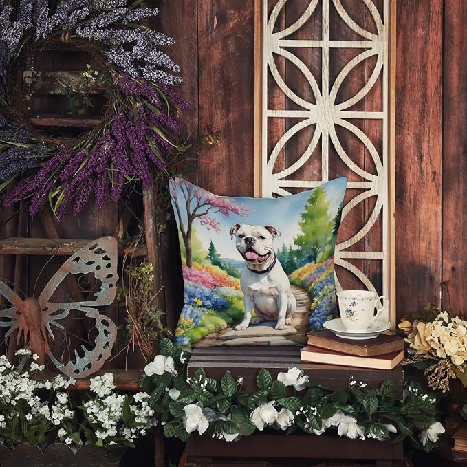 Caroline's Treasures American Bulldog Spring Garden Throw Pillow Machine Washable, Indoor Outdoor Decorative Pillow for Couch, Bed or Patio, 18Hx18W