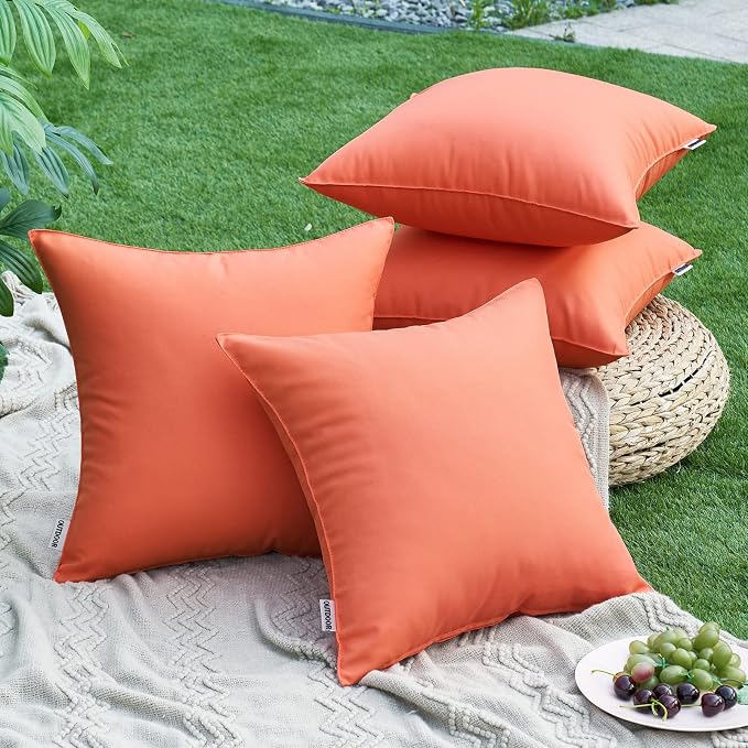 MIULEE Decorative Outdoor Waterproof Pillow Covers 18x18 Coral Red | Decorative Patio Furniture,Pack of 2,Accent Square Soild Throw Pillow Covers,Summer Garden Tent Couch Sofa