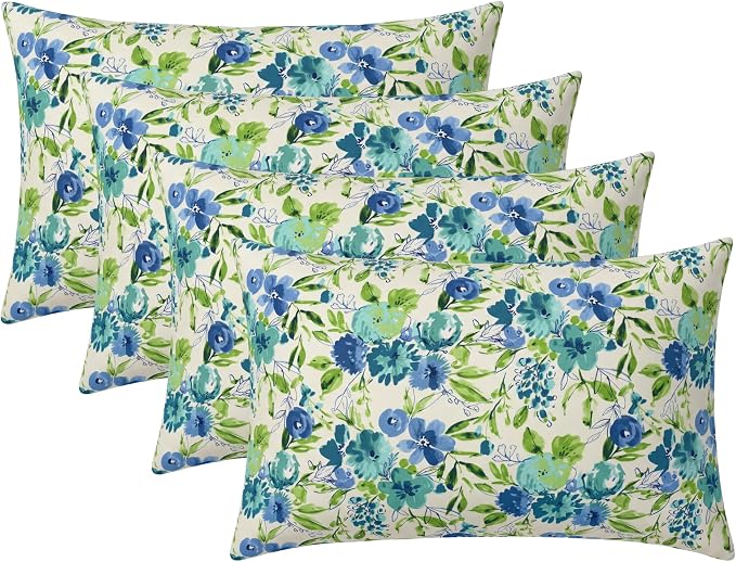 RSH DECOR: Jumbo Lumbar Throw Pillows – Set of 4 | 26" x 16" | Indoor Outdoor Use – Patio, Lounge, Adirondack | Water & Fade-Resistant | Made in USA (Bettina Aqua)