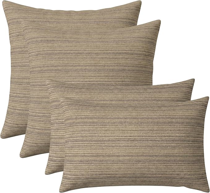RSH DECOR: Sunbrella Lumbar & Square Pillows Set of 4 | 20" x 12" & 20" x 20" | Water and Fade-Resistant Performance Fabric | Outdoor Throw Pillows for Patio Furniture | Made in USA (Current Slate)