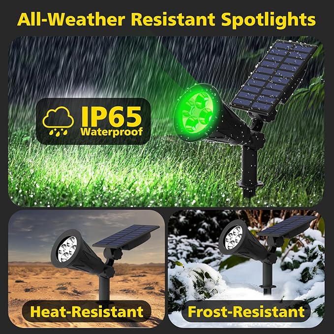 T-SUN Green Solar Lights Outdoor Waterproof,Solar Spotlight Outdoor,1 Pack | 4 LEDs, 2 Lighting Modes, IP65 Waterproof Dusk to Dawn Solar Lights for Tree, Patio, Yard, Garden, Driveway, Pool Area