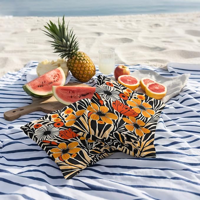 Orange Yellow Black Botanical Outdoor Pillow Covers 26x26 Inch Throw Pillow Covers Set of 2 Waterproof Decorative Pillow Cases Modernism Spring Floral Cushion Covers for Patio Furniture Garden Couch