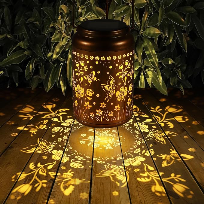 2 Pack Butterflies Solar Lanterns Outdoor Waterproof Garden Decor | Metal Hanging Solar Lights Birthday Gifts for Grandma Mom Solar Decoration Outside for Yard, Patio, Backyard, Porch