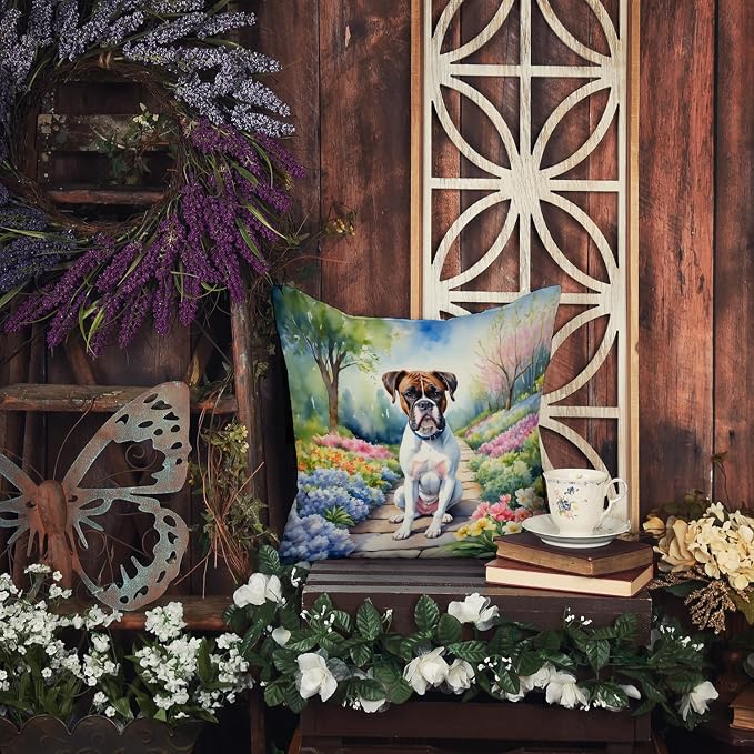 Caroline's Treasures Boxer Spring Path Throw Pillow Machine Washable, Indoor Outdoor Decorative Pillow for Couch, Bed or Patio, 14Hx14W