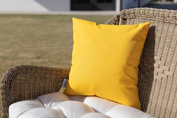 RSH DECOR: Sunbrella Square Throw Pillows Set of 4 | 24" x 24" | Water and Fade-Resistant Performance Fabric | Outdoor Pillow Covers with Down-Alternative Inserts | Canvas Sunflower Yellow
