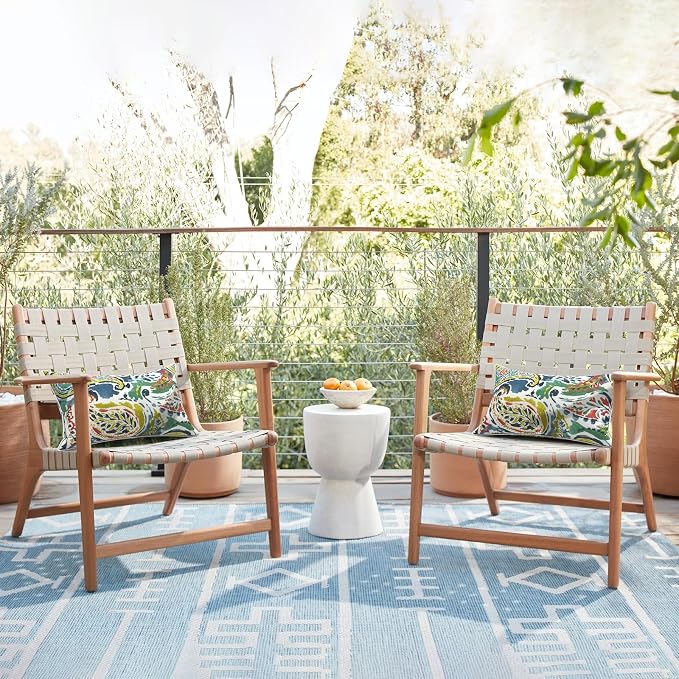 LVTXIII 2 Pack Outdoor Lumbar Pillows 12x20 Inch with White Piping, Fade Resistant Support Throw Pillows with Inserts for Patio Furniture, Sofa, Chair, Paradise Paisley