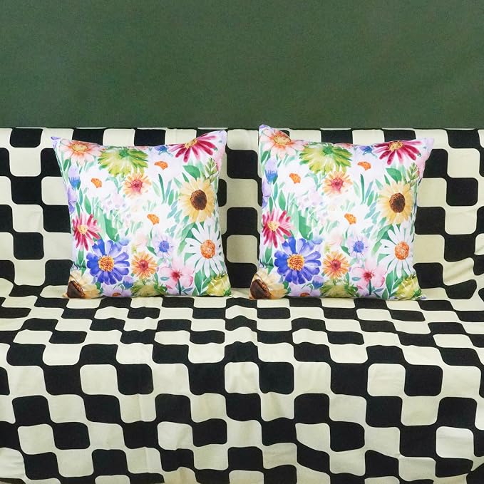 ONWAY Outdoor Floral Pillow Covers 18X18 inch Set of 2 Waterproof Yellow and Green Daisy Decorative Throw Pillowcases for Patio Furniture Garden Spring Summer Cushion Cover