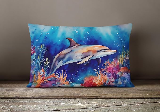 Caroline's Treasures DAC2783PW1216 Dolphin Throw Pillow Machine Washable, Indoor Outdoor Decorative Pillow for Couch, Bed or Patio, 12HX16W