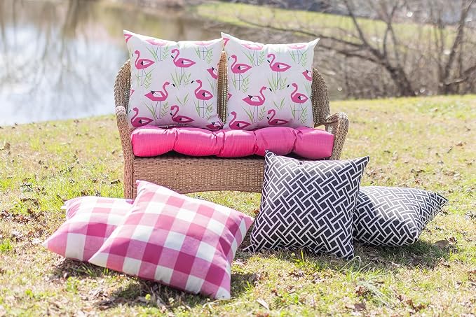 RSH DECOR Square Throw Pillows Set of 2, 24" x 24", Outdoor Pillows Waterproof, Outdoor Pillow Covers, Pillow Covers for Couch, Groove Pink Flamingo, Made in USA