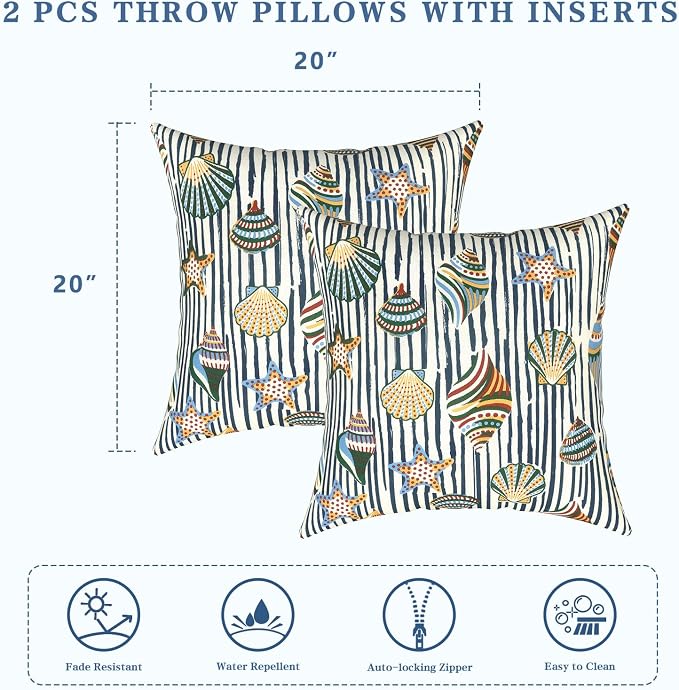 LVTXIII Outdoor Pillows 20x20 Inch, 2 Pack Large Decorative Square Throw Pillows with Inserts for Couch, Bed, Floor Seating, Patio Furniture, Cabana Shells