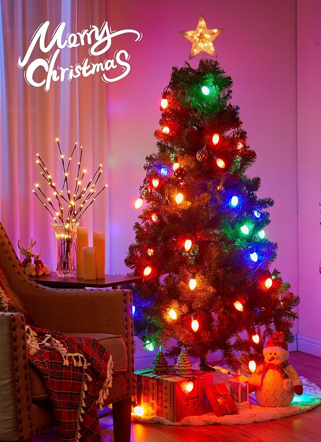 Vintage C9 Christmas Lights Outdoor, 50Ft 25 LED Multicolor String Lights | Waterproof Shatterproof Connectable Christmas Tree Lights for House Outside Roofline Patio Yard Home Xmas Decorations