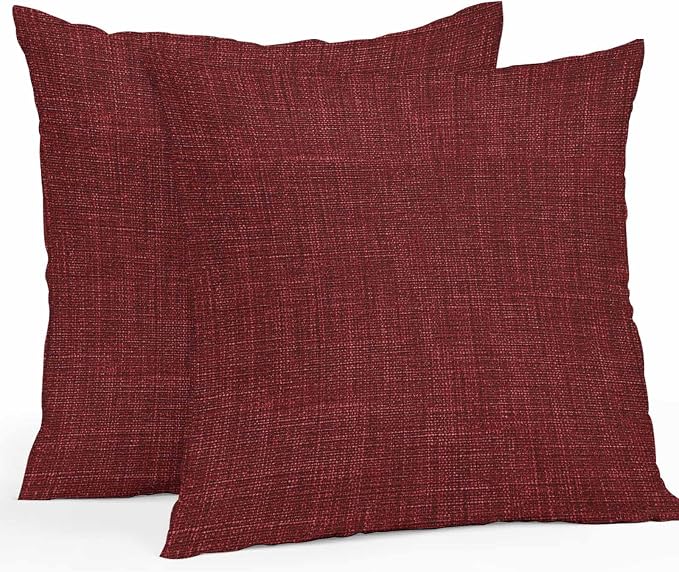 Vandarllin Outdoor Throw Pillows Covers 18x18 inch Set of 2 Waterproof Wine Red Linen Decorative Zippered Cushion Covers for Patio Furniture, Farmhouse Pure Color Lumbar Pillowcases