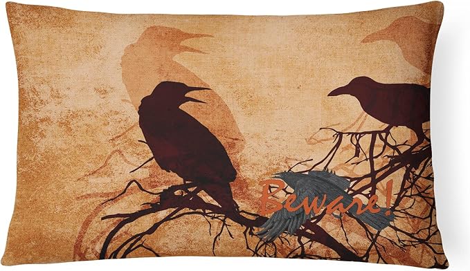 Caroline's Treasures SB3009PW1216 Beware of The Black Crows Halloween Canvas Fabric Decorative Pillow 100% Machine Washable Pillow, Indoor or Outdoor Decorative Throw Pillow for Couch, Bed or Patio