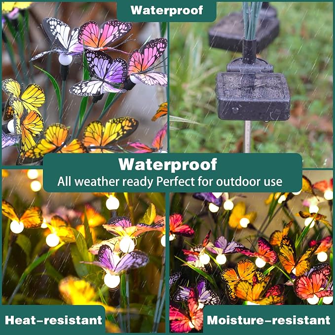 TONULAX Solar Garden Lights - 10 Pack Swaying Butterfly Light, Swaying in The Wind, Solar Outdoor Lights, Yard Patio Pathway Decoration, High Flexibility Iron Wire & Realistic Butterflies