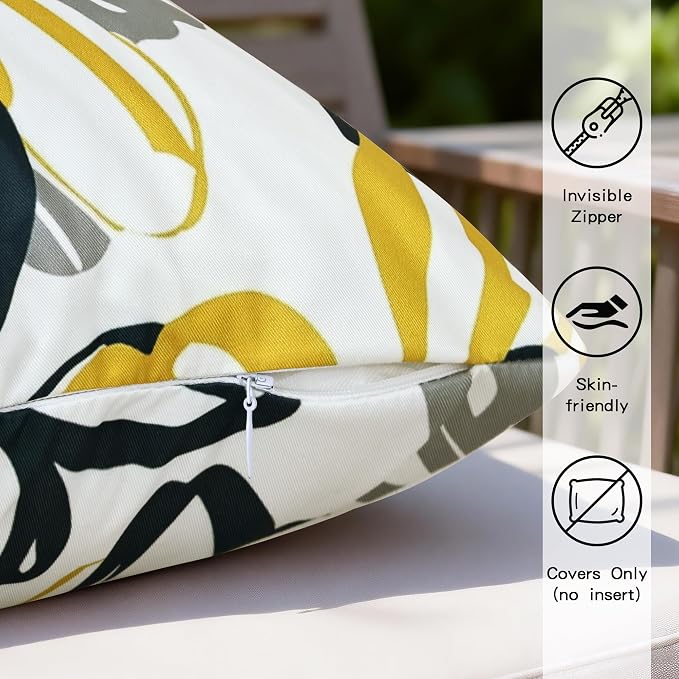 Floral Waterproof Outdoor Throw Pillow Covers 18x18 Inch Set of 2 | Blue and Yellow Floral Pillow Cover, Summer Outdoor Decor Cushion Cases for Garden Patio Balcony Funiture Porch Couch Sofa