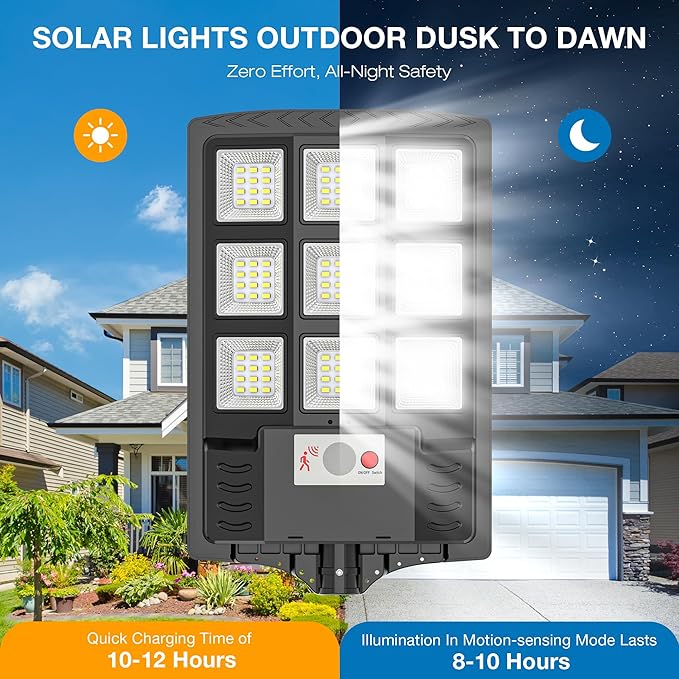 Solar Lights Outdoor, 6500K Motion Sensor Security Lights, 4-Pack | IP66 waterproof with dusk to dawn lighting, motion sensor and remote control for yards, parking lots, courtyards and garages