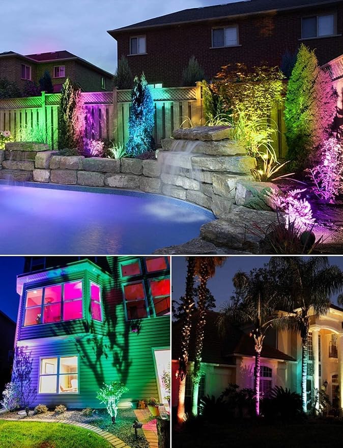 SUNVIE Low Voltage Landscape Lighting RGB Color Changing LED Landscape Lights with Remote Control Waterproof Garden Patio Spotlight Christmas Decoration for Outdoor(10 Pack with Connector) | RGB Color Changing LED Landscape Lights with Remote Control W...
