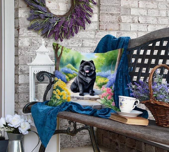 Caroline's Treasures Chow Chow Spring Path Throw Pillow Machine Washable, Indoor Outdoor Decorative Pillow for Couch, Bed or Patio, 18Hx18W