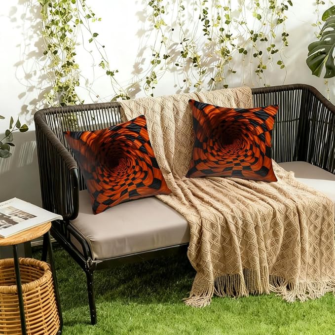 18x18 Inch Outdoor Pillow Covers Set of 2 Waterproof Throw Pillow Covers Decorative Couch Cushion Covers 3D Brown Checkered Square Pillowcases Protectors for Patio Garden Sofa