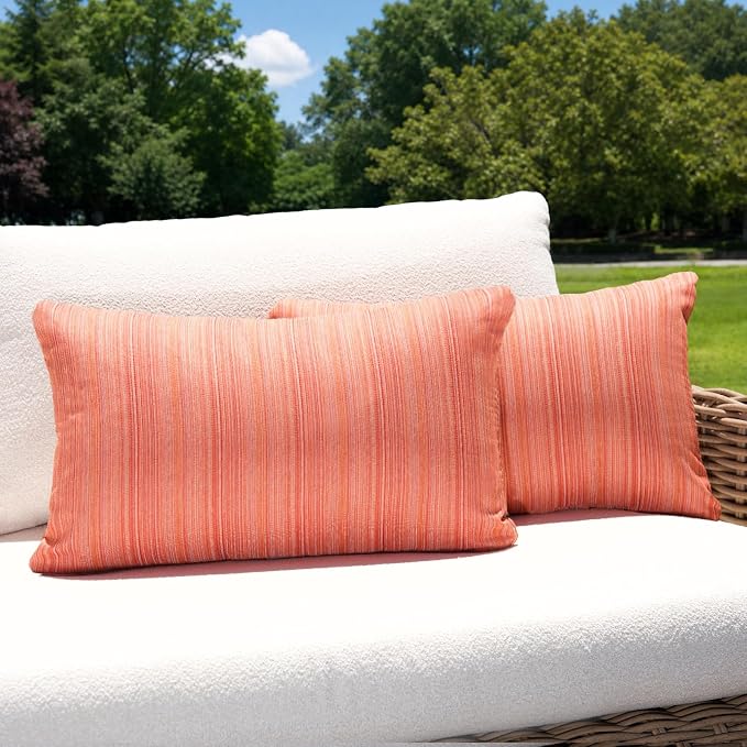 Outdoor Lumbar Pillow Set of 2 with Inserts, Outdoor Throw Pillow Water Resistant for Patio Furniture, 12x20 Inch Outdoor Pillows with Removable Zipper Cover