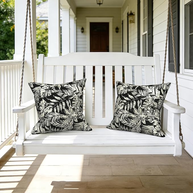 LVTXIII Outdoor Pillows 20x20 Inch, 2 Pack Large Decorative Square Throw Pillows with Inserts for Couch, Bed, Floor Seating, Patio Furniture, Tropical Leaf Black