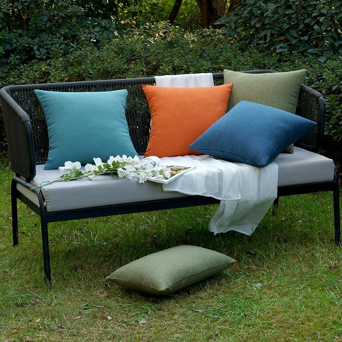 EMEMA Outdoor Waterproof Peacock Blue Pillow Covers 18x18 Inch Rustic Decorative Throw Pillow Covers Cushion Case Square for Patio Sofa Couch Home Bed Farmhouse Car Decor Set of 2