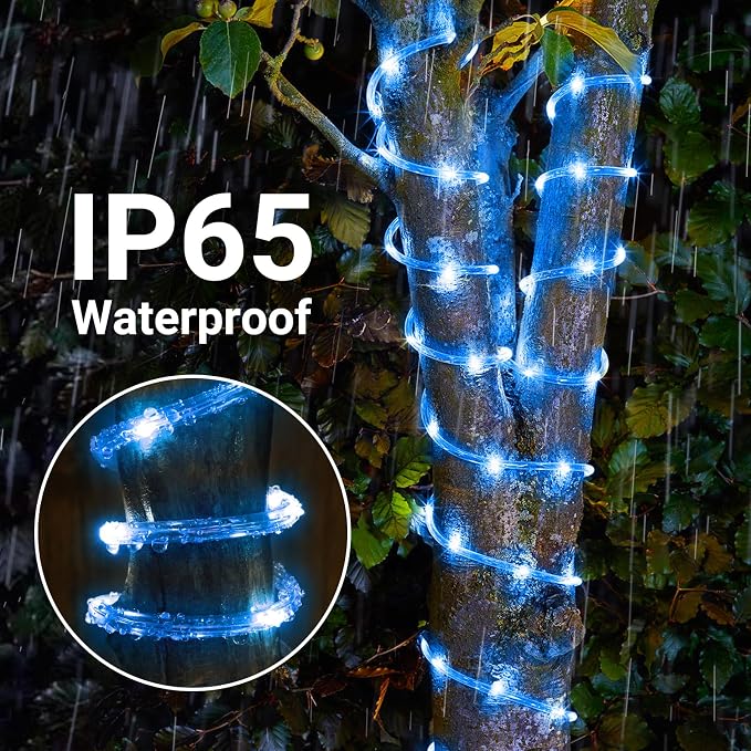Jnaurb Solar Rope Lights, 33ft 100LED Solar String Lights, 8 Modes Waterproof Solar Outdoor Light, Flexible Clear Trampoline Light for Garden Backyard Patio Deck Porch, Pool Tree Decoration - Blue
