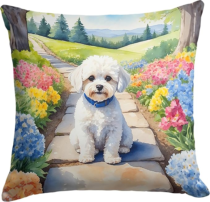 Caroline's Treasures Maltipoo Spring Path Throw Pillow Machine Washable, Indoor Outdoor Decorative Pillow for Couch, Bed or Patio, 14Hx14W