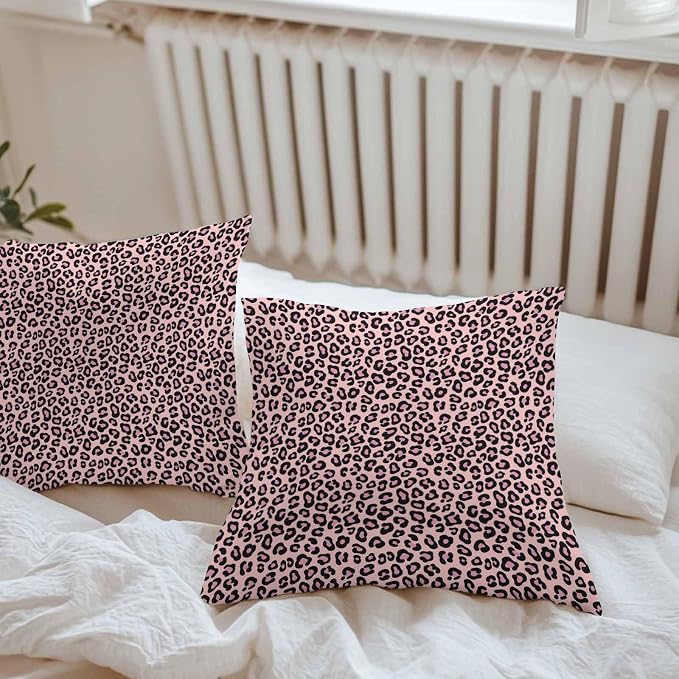 Vandarllin Outdoor Throw Pillows Covers 16x16 inch Set of 2 Waterproof Pink Leopard Print Decorative Zippered Cushion Covers for Patio Furniture, Luxury Animal Fur Pattern Lumbar Pillowcases