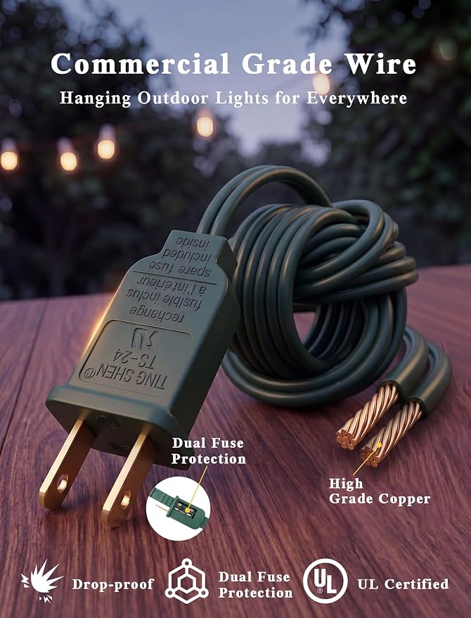 25Ft Christmas Outdoor String Light, G40 Globe Patio Lights with 27 Clear Glass Bulbs(2 Spare), Waterproof Connectable Hanging Christmas Lights for Backyard Porch Balcony Party Xmas Decor, Green Wire