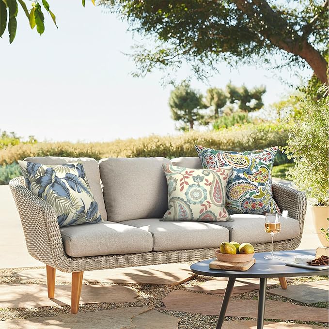 Outdoor Throw Pillows 16x16 Inch, Water Repellent Patio Pillows with Inners Set of 2 for Patio Furniture Home Graden, Paisley Vintage