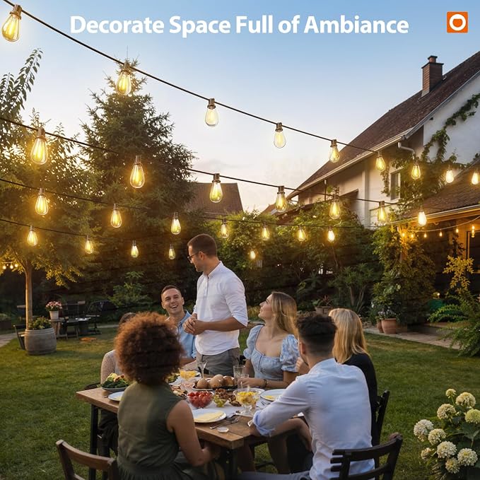 addlon 54FT(48FT+6) Solar String Lights Outdoor, Waterproof, Last 20+ Hrs | 16 Shatterproof LED Bulbs, USB Charging, Dimmable, Timer Remote, Easy Install for Garden, Backyard, Pergola and Party