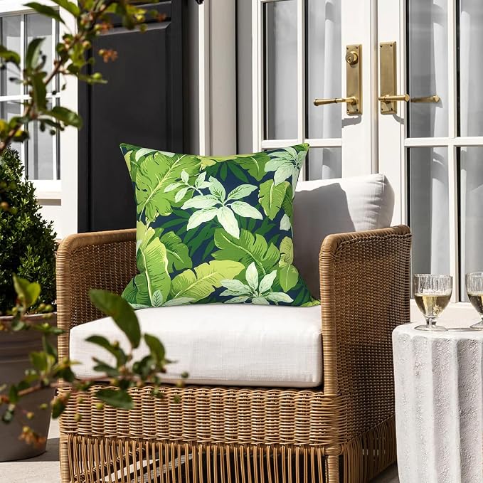 LVTXIII 2 Pack Outdoor Pillows 18x18 Inch, Square Throw Pillows with Inserts, Decorative Water-Repellent Pillow Cushions for Patio Furniture and Garden Sofa, Jungle Leaves