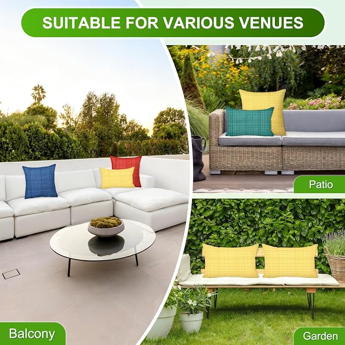 M METERXITY 2-Pack Outdoor Waterproof Throw Pillow Cover, 16x16 Inch Linen Weaving Texture Decorative Cushion Cover for Patio/Balcony/Garden, Water Resistant Pillow Case [Teal]
