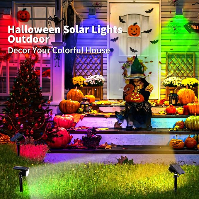 WENATY Solar Spot Lights Outdoor Color Changing 12 Pack Christmas Spotlight | 7 Mode, Solar Lights Outdoor Waterproof IP65, Solar Led Powered Flood Landscape Light for Outside Pathway Yard Garden Walkway