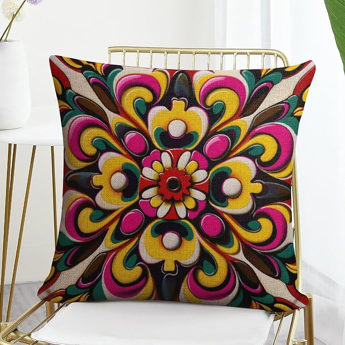 Pillow Case Protector Mexican Flowers Pillowcase 16"x16" White Watercolor Floral Decorations Pillow Covers Pillowcase for Couch Sofa Bedroom Car Living Room Patio Garden Balcony Couch Deck Chair