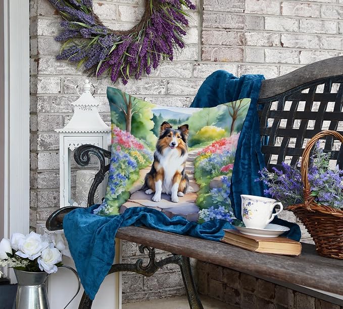 Caroline's Treasures Sheltie Spring Path Throw Pillow Machine Washable, Indoor Outdoor Decorative Pillow for Couch, Bed or Patio, 18Hx18W