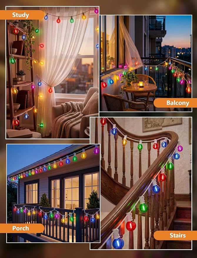25Ft LED Outdoor String Lights, G40 Outdoor Christmas Decorations Lights Waterproof with 27 LED Globe Multicolor Bulb, Hanging Vintage Christmas Lights for Patio Roofline Backyard Garden Party Decor