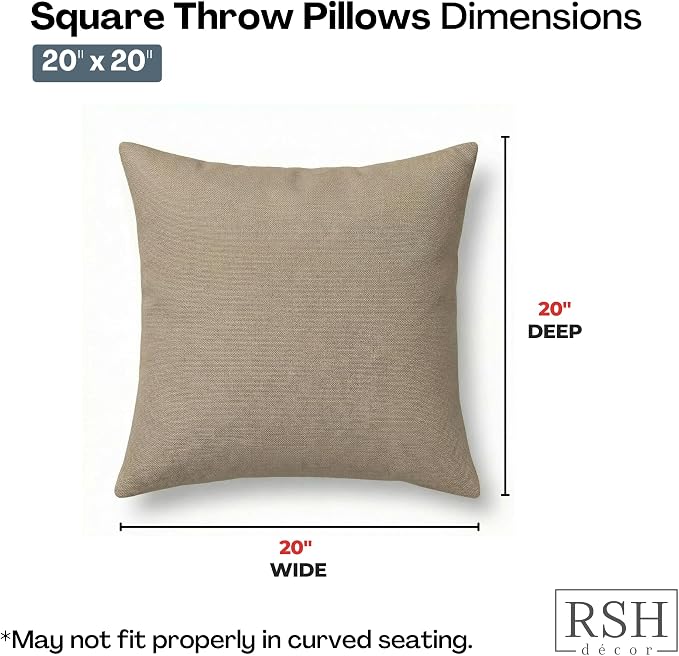RSH DECOR: Sunbrella Square Throw Pillows Set of 4 | 20" x 20" | Water and Fade-Resistant Performance Fabric | Outdoor Pillow Covers with Down-Alternative Inserts | Made in USA (Vesper Alpaca Stone)