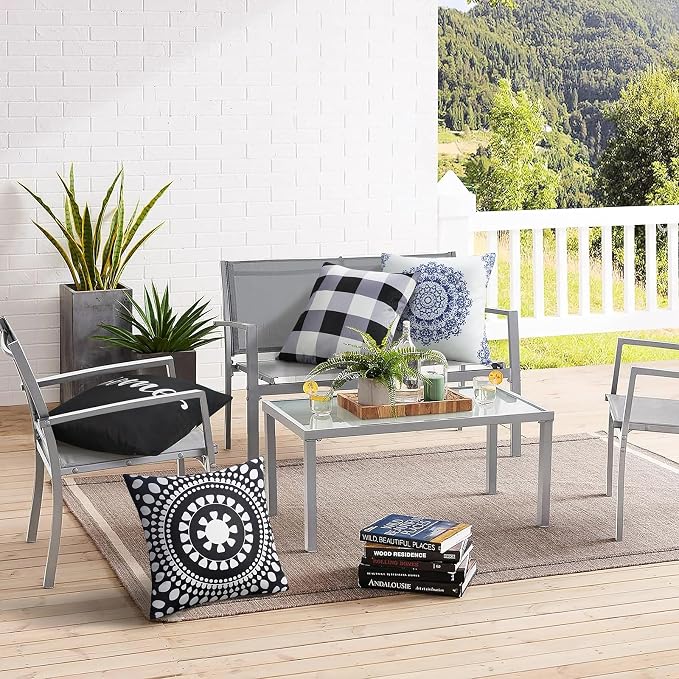Merrycolor Set of 2 Outdoor Waterproof Throw Pillow Covers Black and White Pillow Covers Floral Decorative Square Pillowcases Farmhouse Boho Outdoor Pillows for Patio Furniture 18x18 Inch