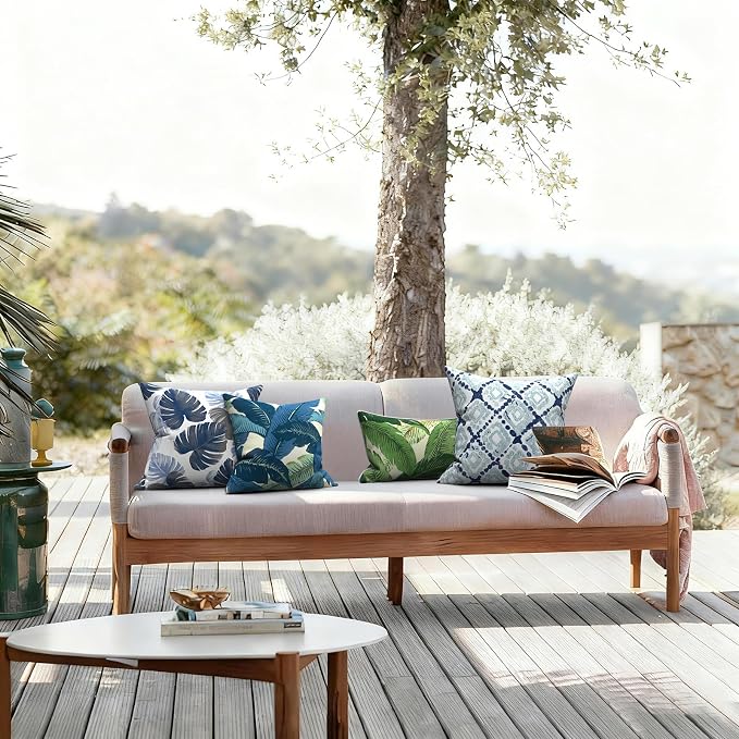 LVTXIII Outdoor Throw Pillows, Decorative Throw Pillows with Inserts, 16"x16" Square Pillows for Bed, Couch, Sofa and Patio Furniture, Set of 2, Swaying Palms Blue