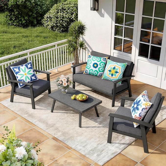 Waterproof Outdoor Pillow Covers, 4 Pack 18x18 Throw Pillow Covers | Blue Decorative Pillow Covers, Floral & Boho Print, Waterproof & Fade Resistant, Garden Cushion Case for Patio Furniture