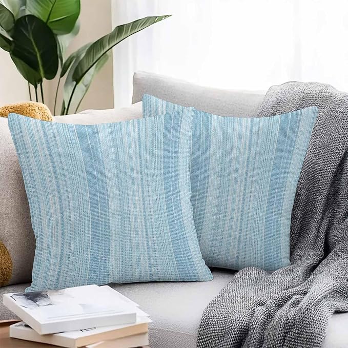 Abstract Blue Outdoor Pillow Covers 26"x26" Set of 2, Rustic Farmhouse Minimalist Blue Vertical Striped Lines Waterproof Throw Pillow Covers for Patio Furniture, Decorative Cushion Covers for Porch