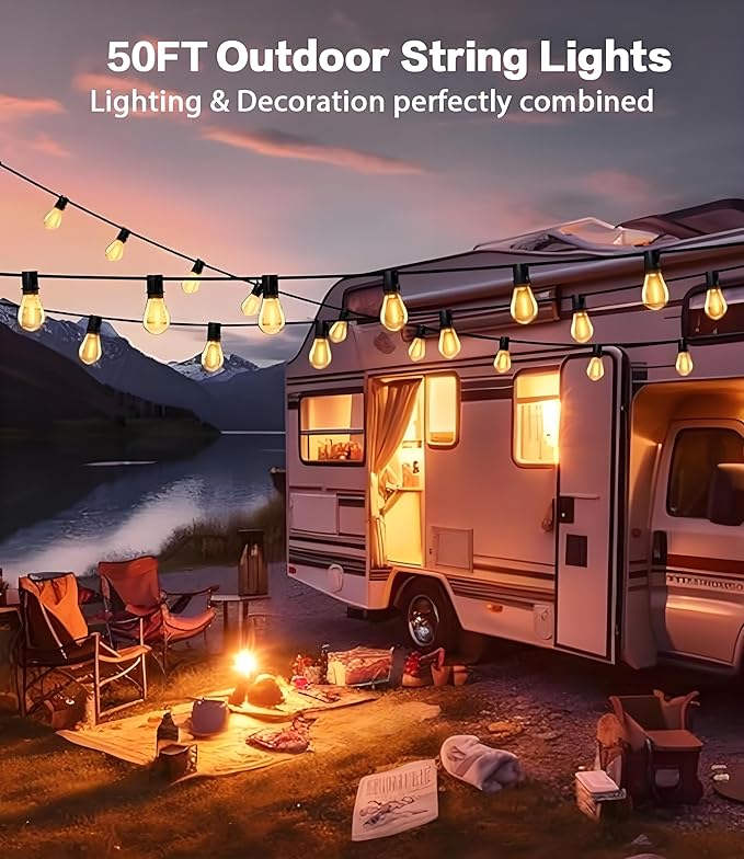 Tenmiro 50FT LED Outdoor String Lights with Remote,16+ 1 Shatterproof Bulbs Waterproof and Dimmable Patio Lights for Porch, Garden, Backyard, Deck, Balcony, Hanging Lighting Decor