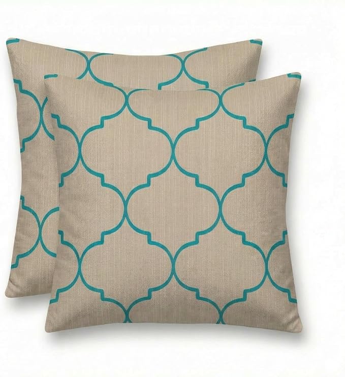 RSH DECOR: Sunbrella Square Throw Pillows Set of 2 | 17" x 17" | Water and Fade-Resistant Performance Fabric | Outdoor Pillow Covers with Down-Alternative Inserts | Made in USA (Trellis Geo II Mist)