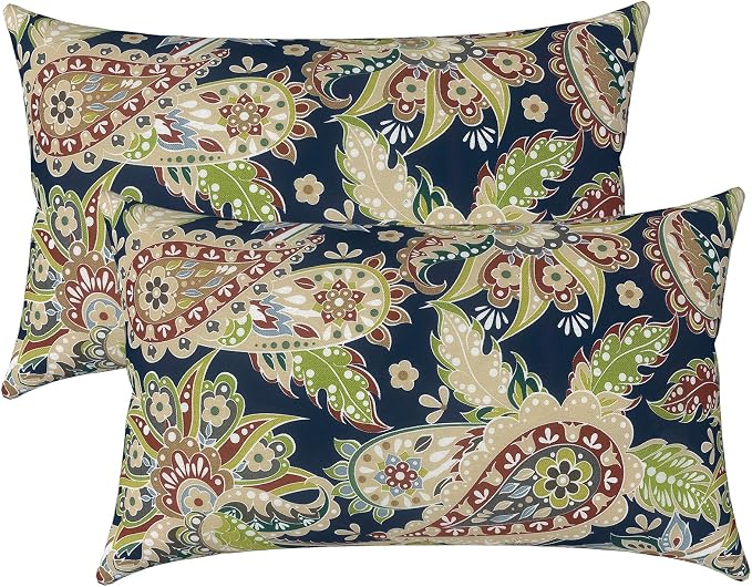 LVTXIII Set of 2 Patio Lumbar Pillow Covers ONLY, 12" x 20" Fade Resistant Outdoor Lumbar Pillow Cases, Decorative Lumbar Cushion Covers for Home Patio Sofa Use, Paisley Sapphire Blue