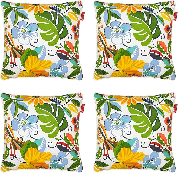 Pack of 4 Outdoor Throw Pillows,18x18 Inch All-Weather Water-Resistant Patio Pillows with Inserts,Decorative Pillows for Patio Furniture,Couch,Sofa,Poolside,Flower Bird